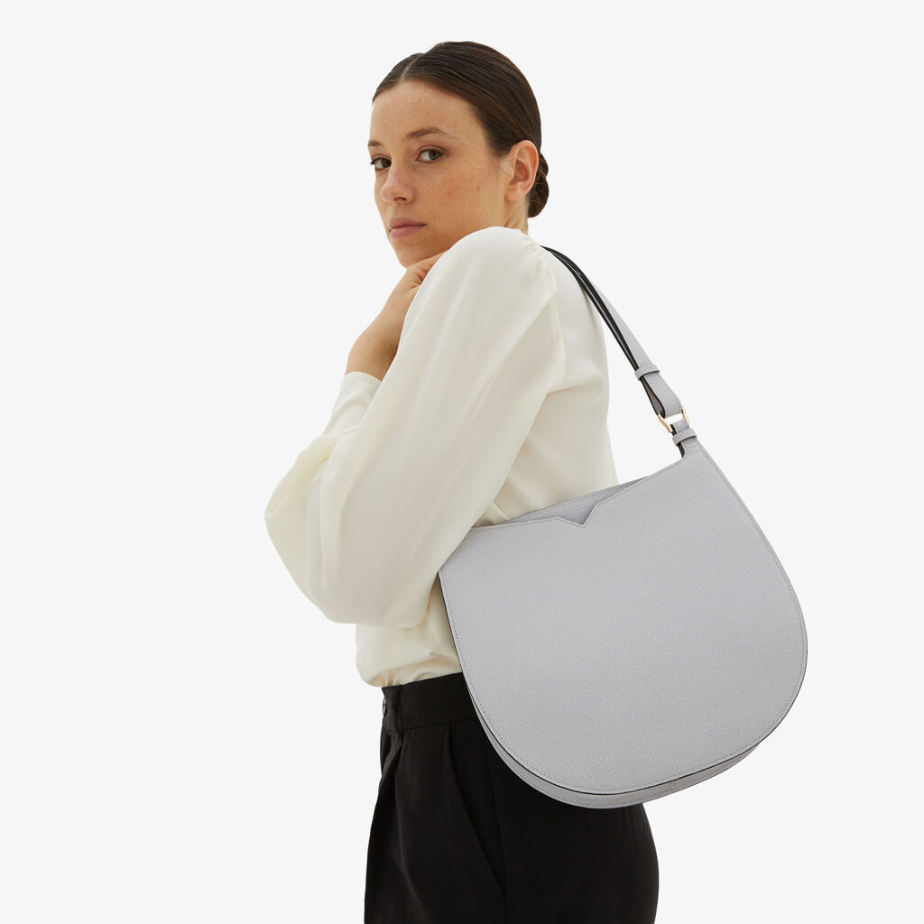 Valextra Borsa tonda da Donna in Pelle Grigia con tasche | Valextra Hobo Vendite Flash