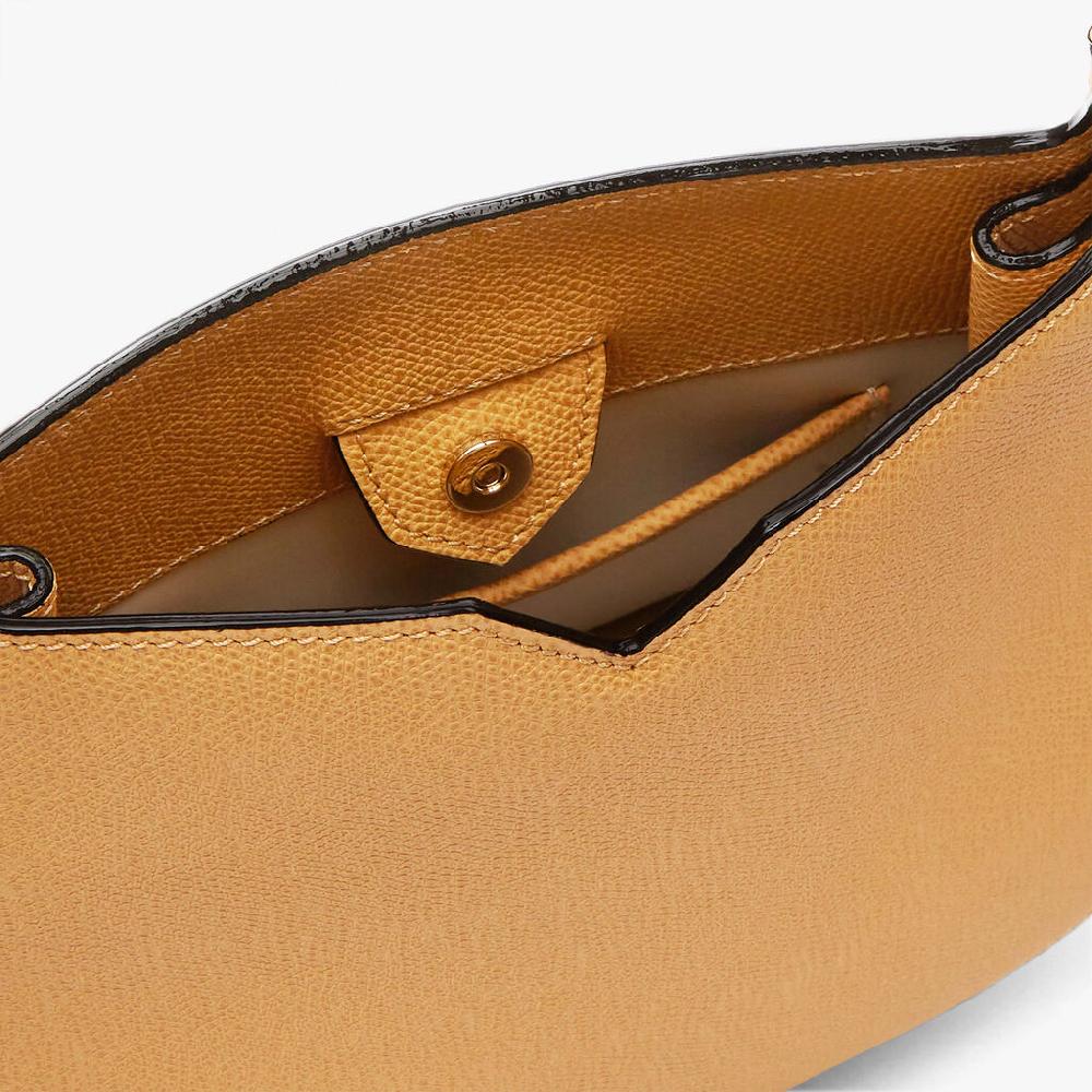 Valextra Borsa a spalla compatta in Pelle Gialla Ambra | Valextra Hobo Negozio