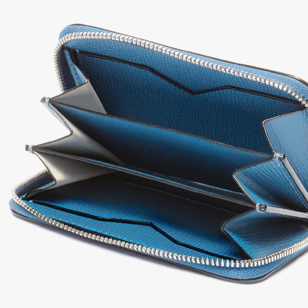 Valextra Porta carte di Lusso in Pelle Blu Cobalto | Valextra Zip Around Online Outlet