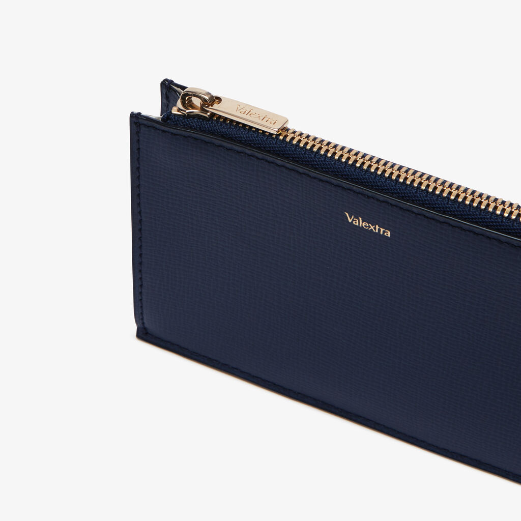 Valextra Porta Carte Con Cerniera in Pelle Blu di Lusso | Valextra Liquidazione