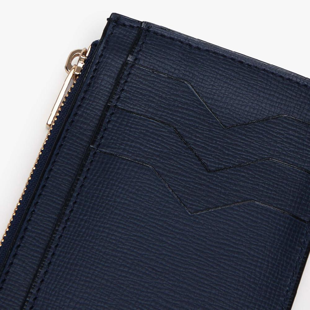 Valextra Porta Carte Con Cerniera in Pelle Blu di Lusso | Valextra Liquidazione