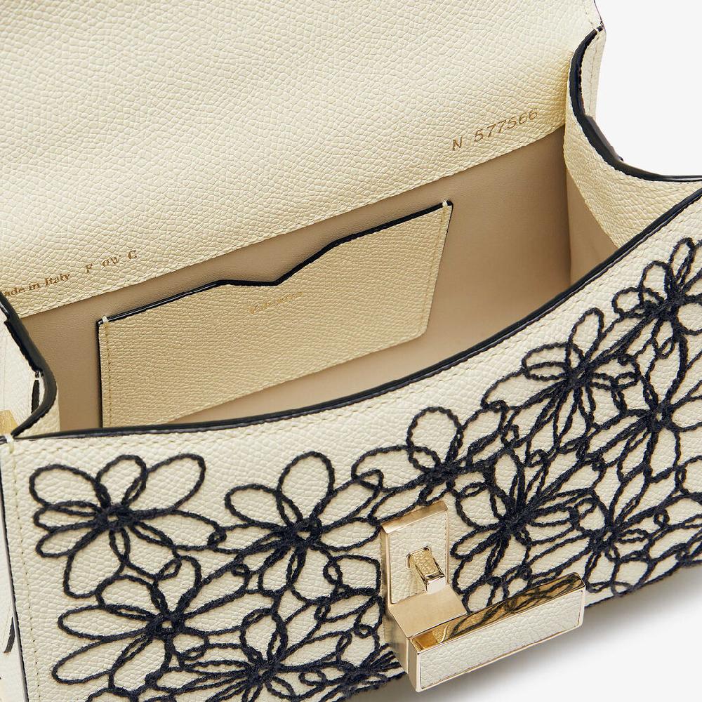 Valextra Borsa a tracolla Donna in Pelle Bianca ricamo Nero | Valextra Iside ACQUISTA ORA