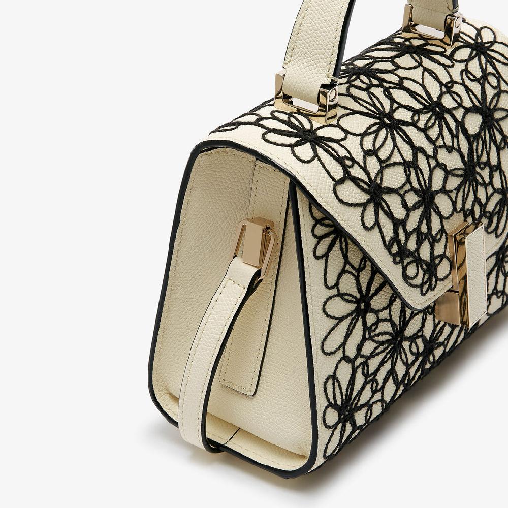 Valextra Borsa a tracolla Donna in Pelle Bianca ricamo Nero | Valextra Iside ACQUISTA ORA