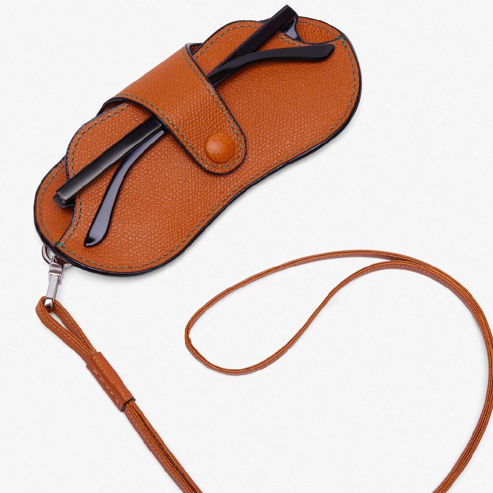 Valextra Porta occhiali con tracolla in Pelle Marrone | Valextra Discount Store per i nuovi prodotti