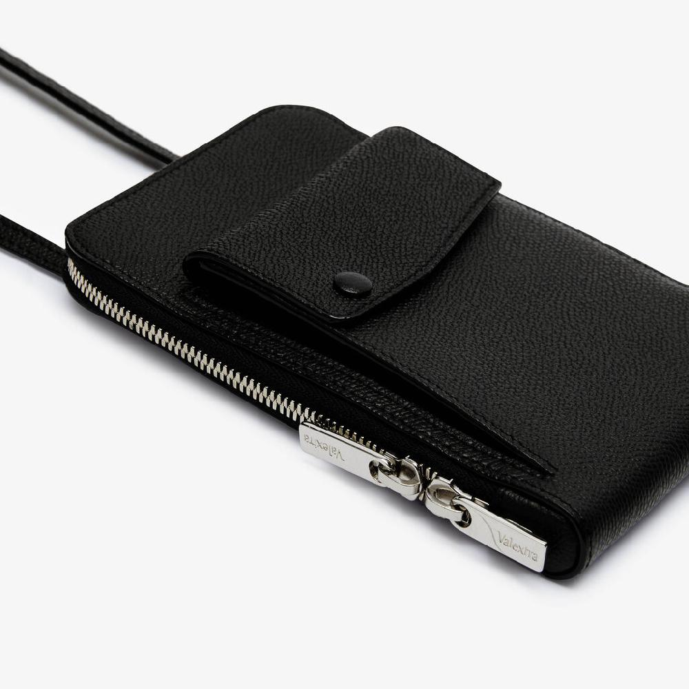 Valextra Porta telefono a tracolla in Pelle Nera di Lusso | Valextra Pocket Pezzi Unici