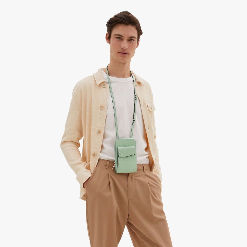 Valextra Porta telefono in Pelle Verde Acqua | Valextra Pocket Soddisfazione Garantita