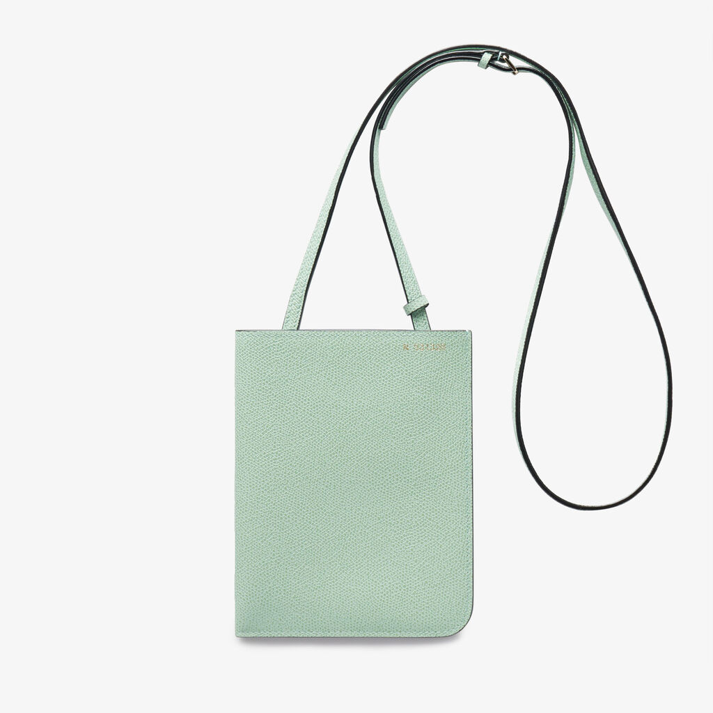 Valextra Portafoglio in Pelle Verde Acqua con tracolla | Valextra Soft Saldi Di Fabbrica