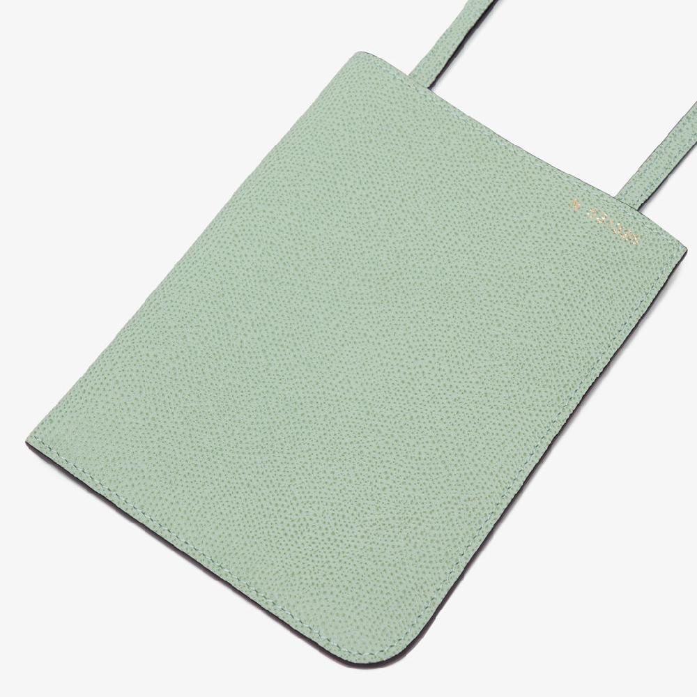 Valextra Portafoglio in Pelle Verde Acqua con tracolla | Valextra Soft Saldi Di Fabbrica