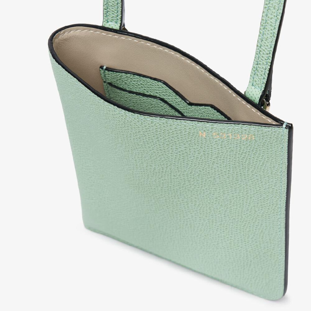 Valextra Portafoglio in Pelle Verde Acqua con tracolla | Valextra Soft Saldi Di Fabbrica
