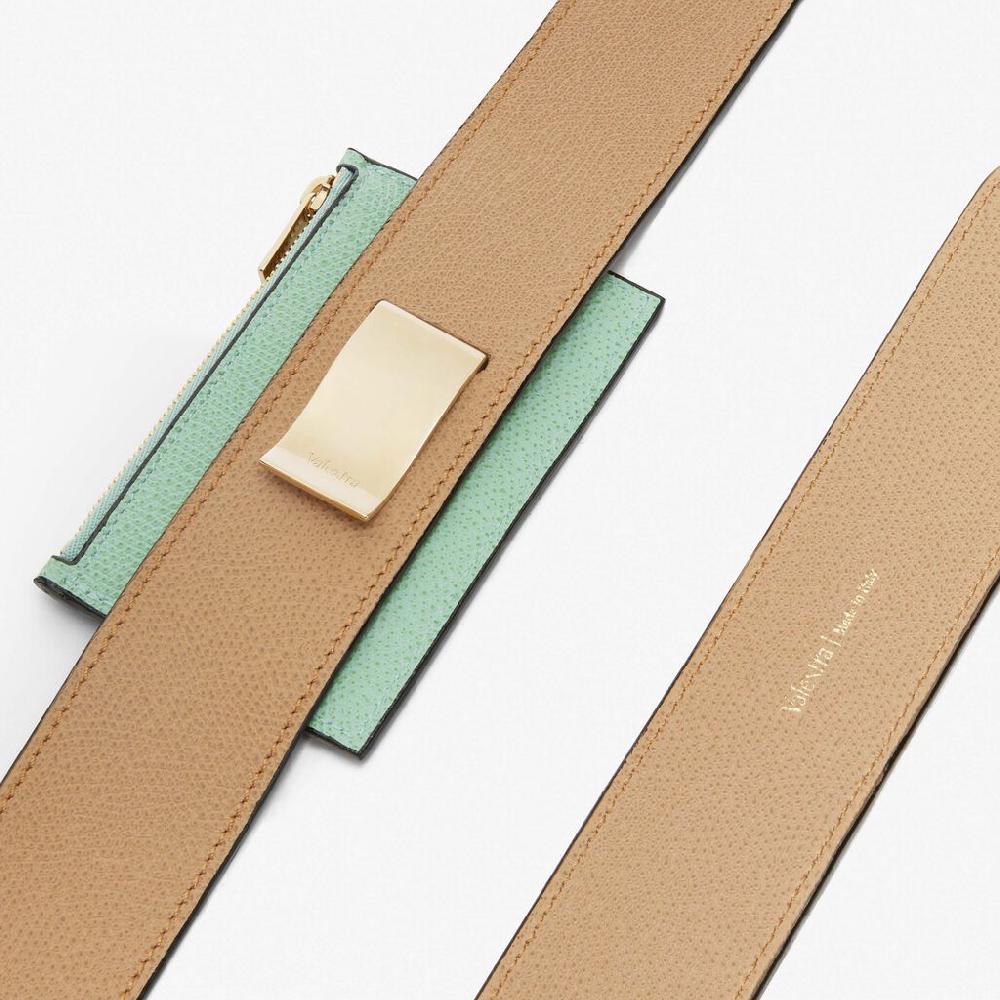 Valextra Tracolla con portacarte in Pelle Beige e Verde | Valextra Vendita calda