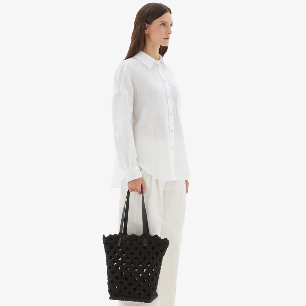 Valextra Borsa due manici da Donna in Tessuto Nero intrecciato | Valextra Saldi Di Fabbrica