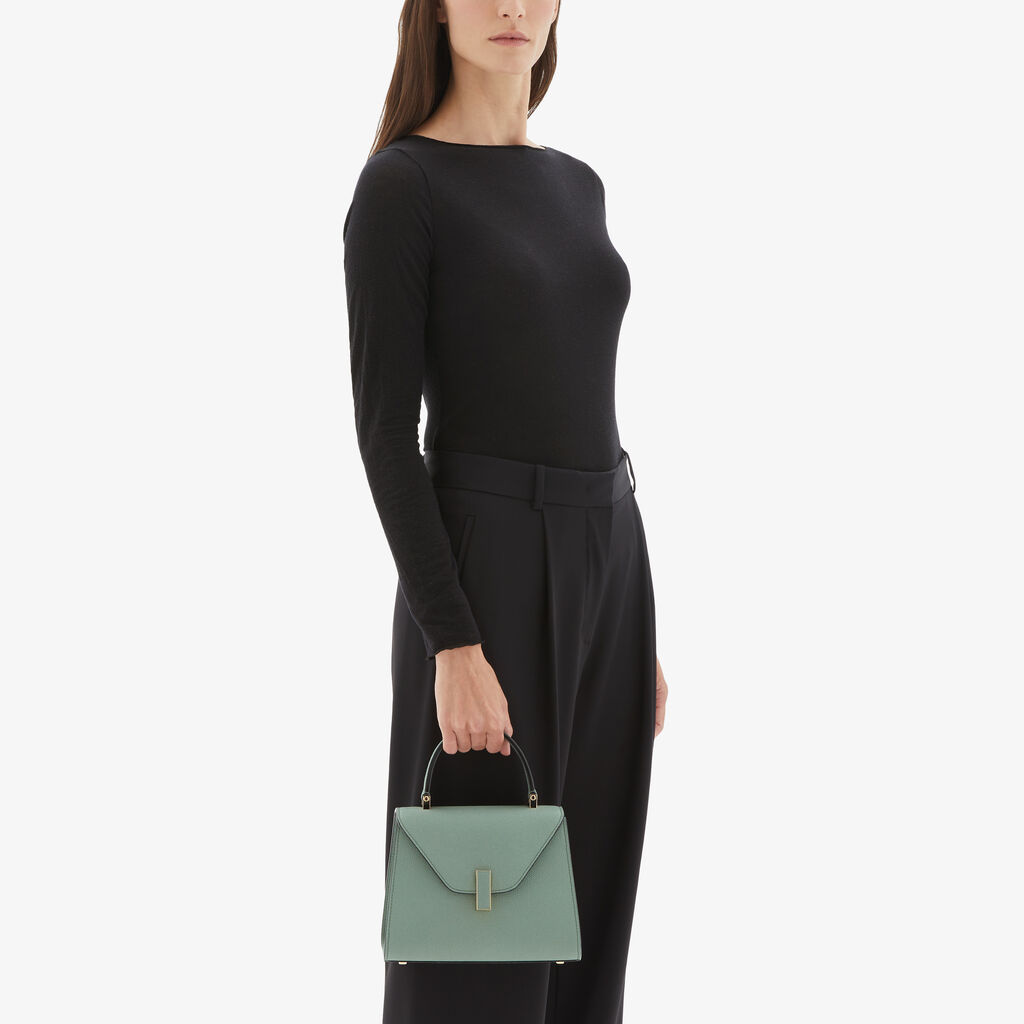 Valextra Borsa a Mano Iside Mini | Pelle di vitello Millepunte | Verde Eucalipto | Valextra Nuova