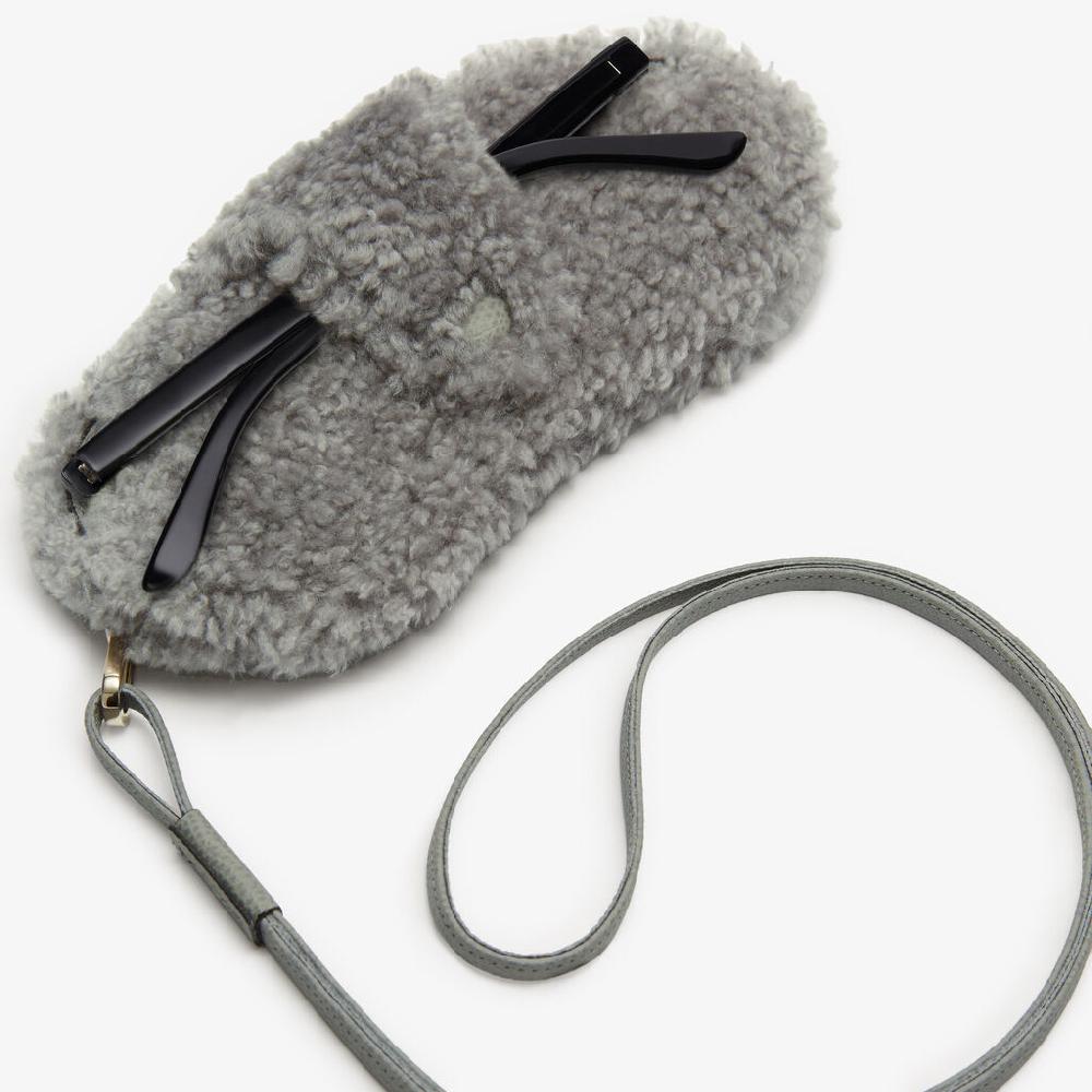 Valextra Custodia porta occhiali di Lusso in Shearling Grigia Cyber Monday