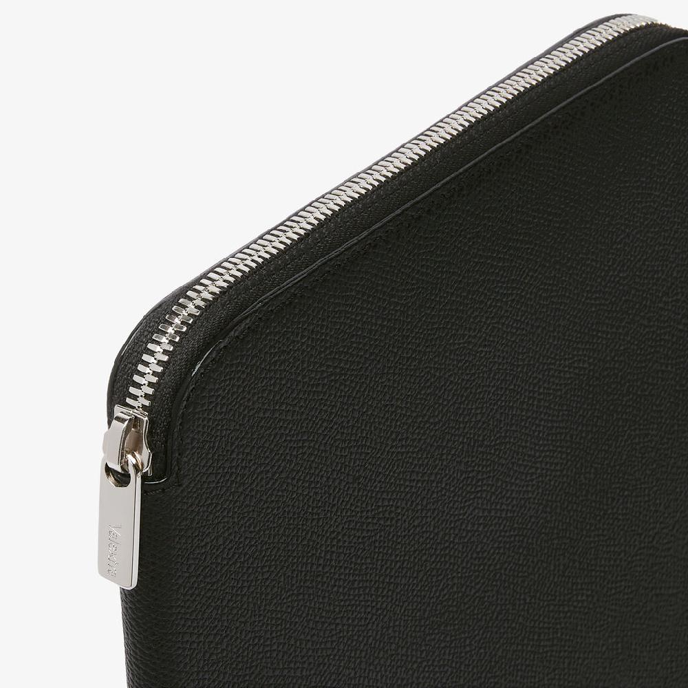 Valextra Cartella per Scrittura con Zip A5 | Pelle di vitello Millepunte | Nero | Valextra Offerta per la Festa della Mamma