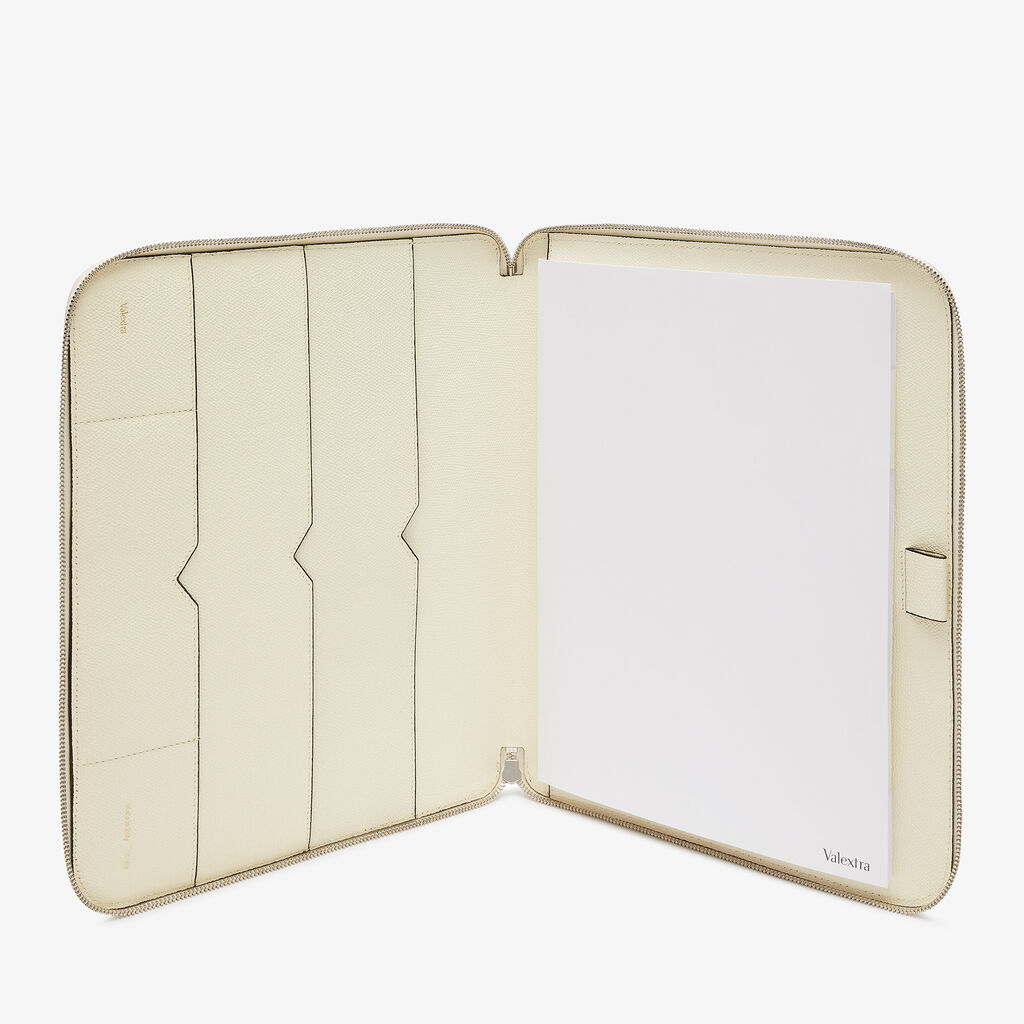 Valextra Cartella per Scrittura con Zip A4 | Pelle di vitello Millepunte | Bianco Pergamena | Valextra Lightning offer