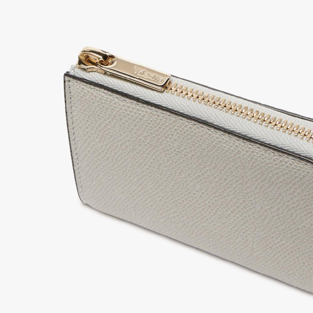 Valextra Portachiavi con zip in Pelle Grigio chiaro | Valextra Zip Around Enormi risparmi