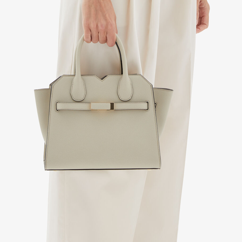 Valextra Borsa a Due Manici Milano Mini | Pelle di vitello Millepunte Soft | Grigio Lino | Valextra Fino al 60% di sconto