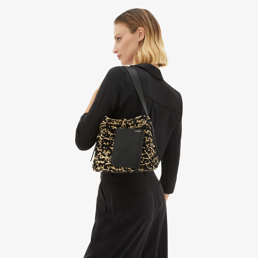 Valextra Borsa a secchiello Donna Nera e Beige in Rafia e Cotone | Valextra Fino al 65% di sconto