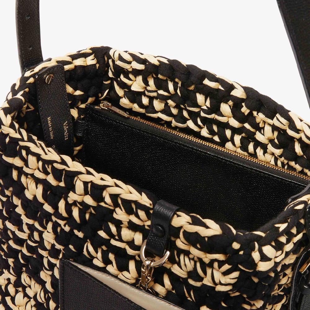Valextra Borsa a secchiello Donna Nera e Beige in Rafia e Cotone | Valextra Fino al 65% di sconto