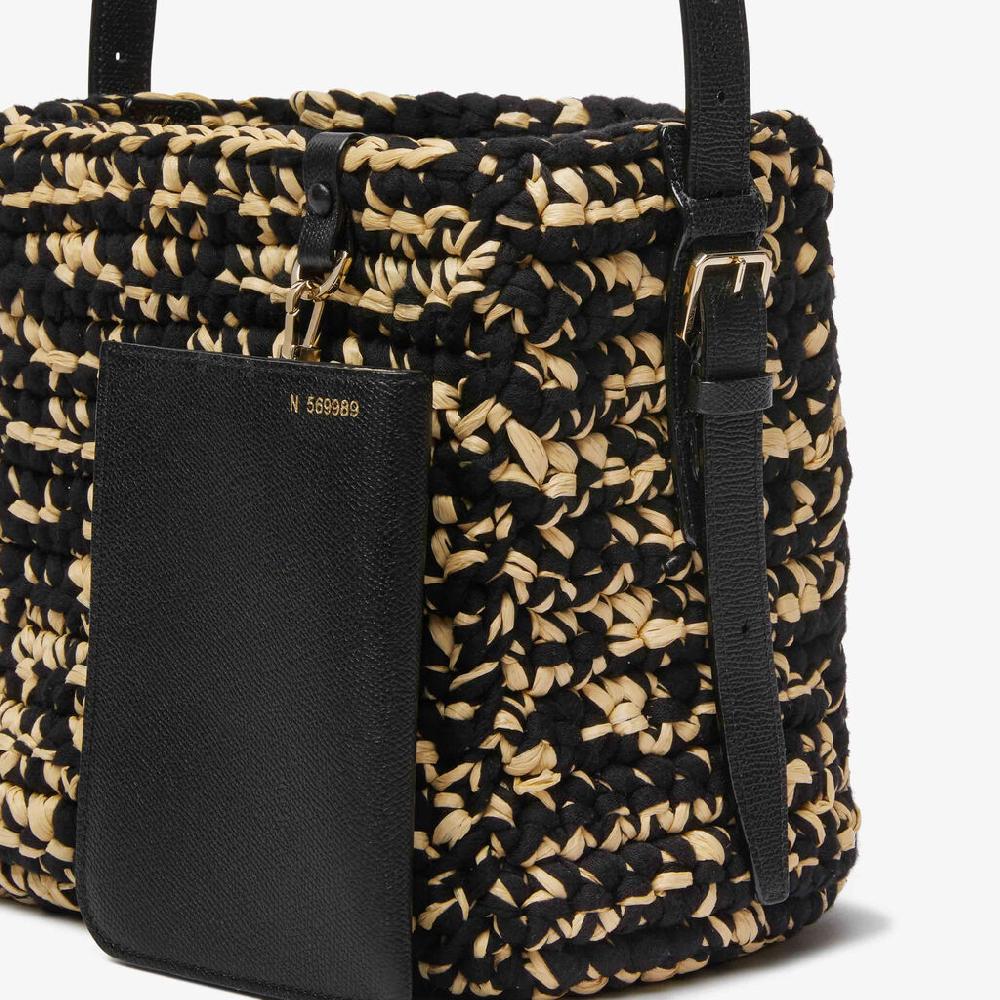 Valextra Borsa a secchiello Donna Nera e Beige in Rafia e Cotone | Valextra Fino al 65% di sconto
