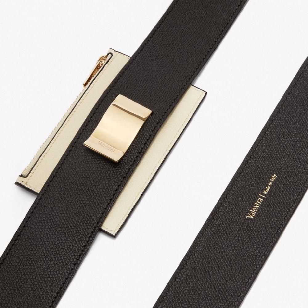 Valextra Tracolla con portacarte in Pelle Nera e Bianca | Valextra Offerta speciale della fabbrica