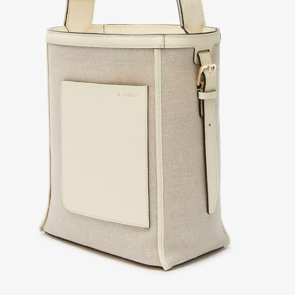 Valextra Borsa a secchiello da Donna in Tela Bianca e Beige | Valextra Soft In Vendita