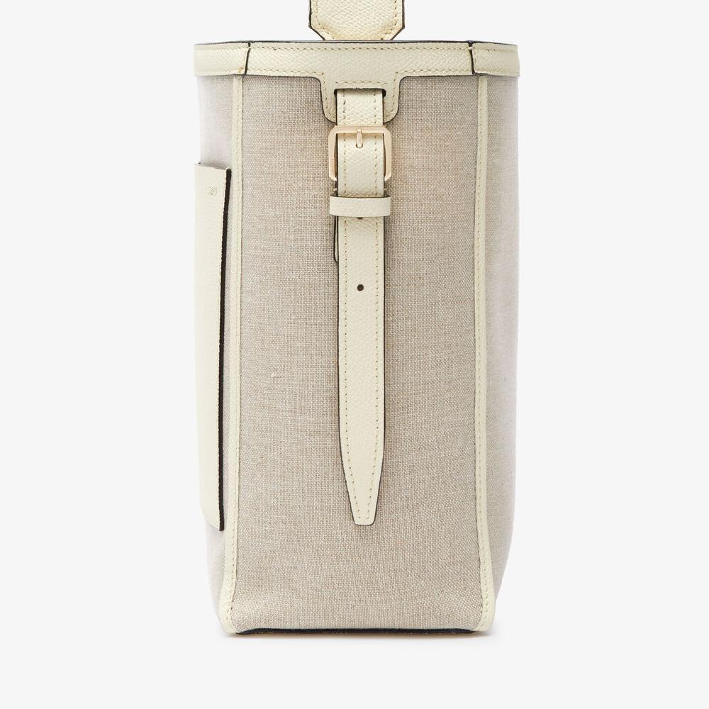 Valextra Borsa a secchiello da Donna in Tela Bianca e Beige | Valextra Soft In Vendita