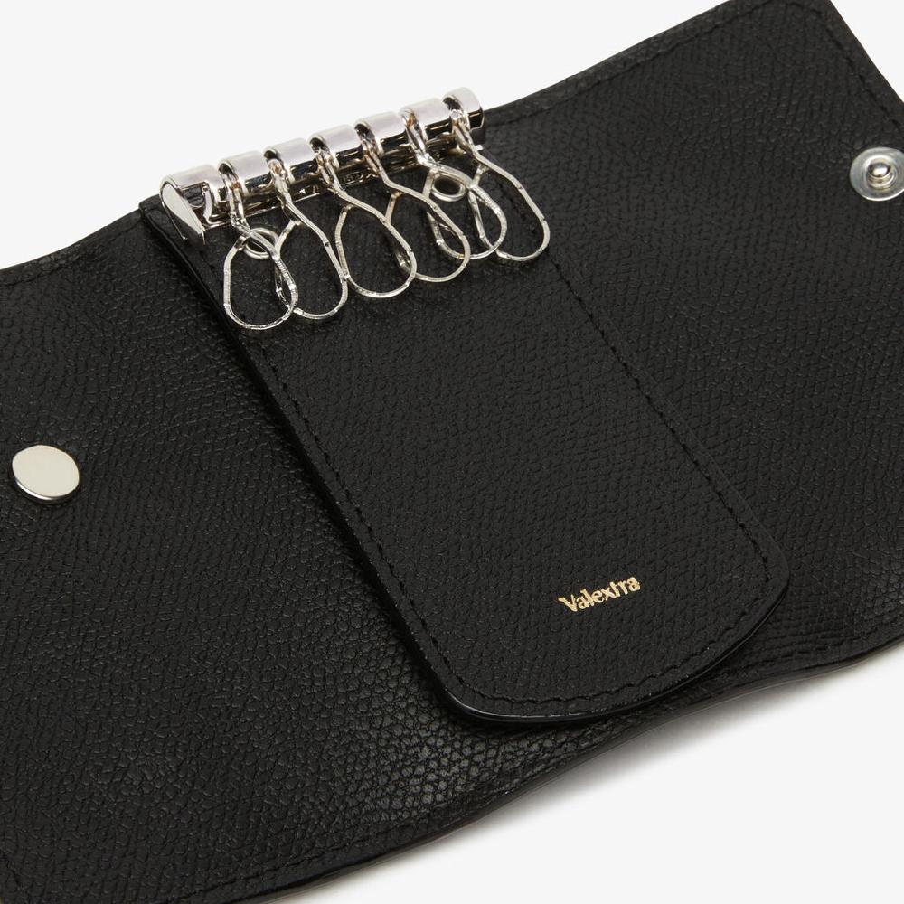Valextra Portachiavi in Pelle Nera con bottone | Valextra Tric Trac Sconto di tempo limitato