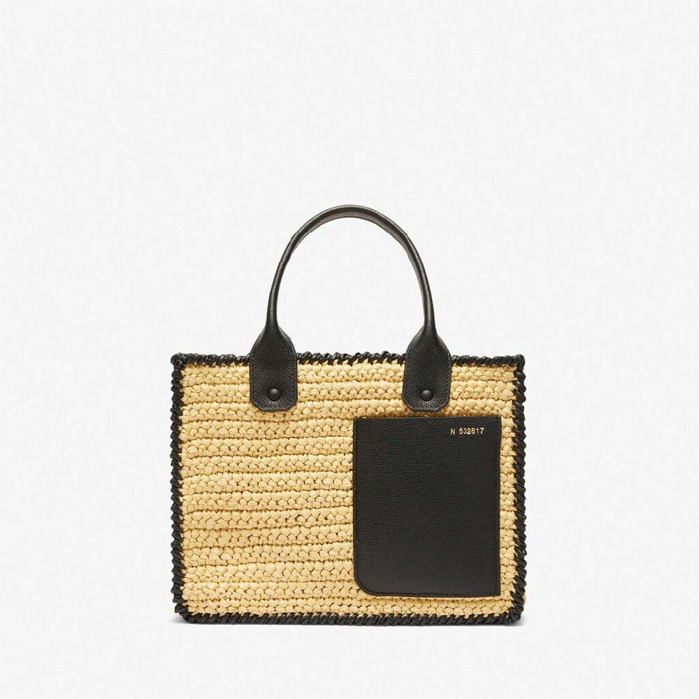 Valextra Borsa tote Mini da Donna in Rafia Beige e Nera | Valextra Offerta per la Festa della Mamma