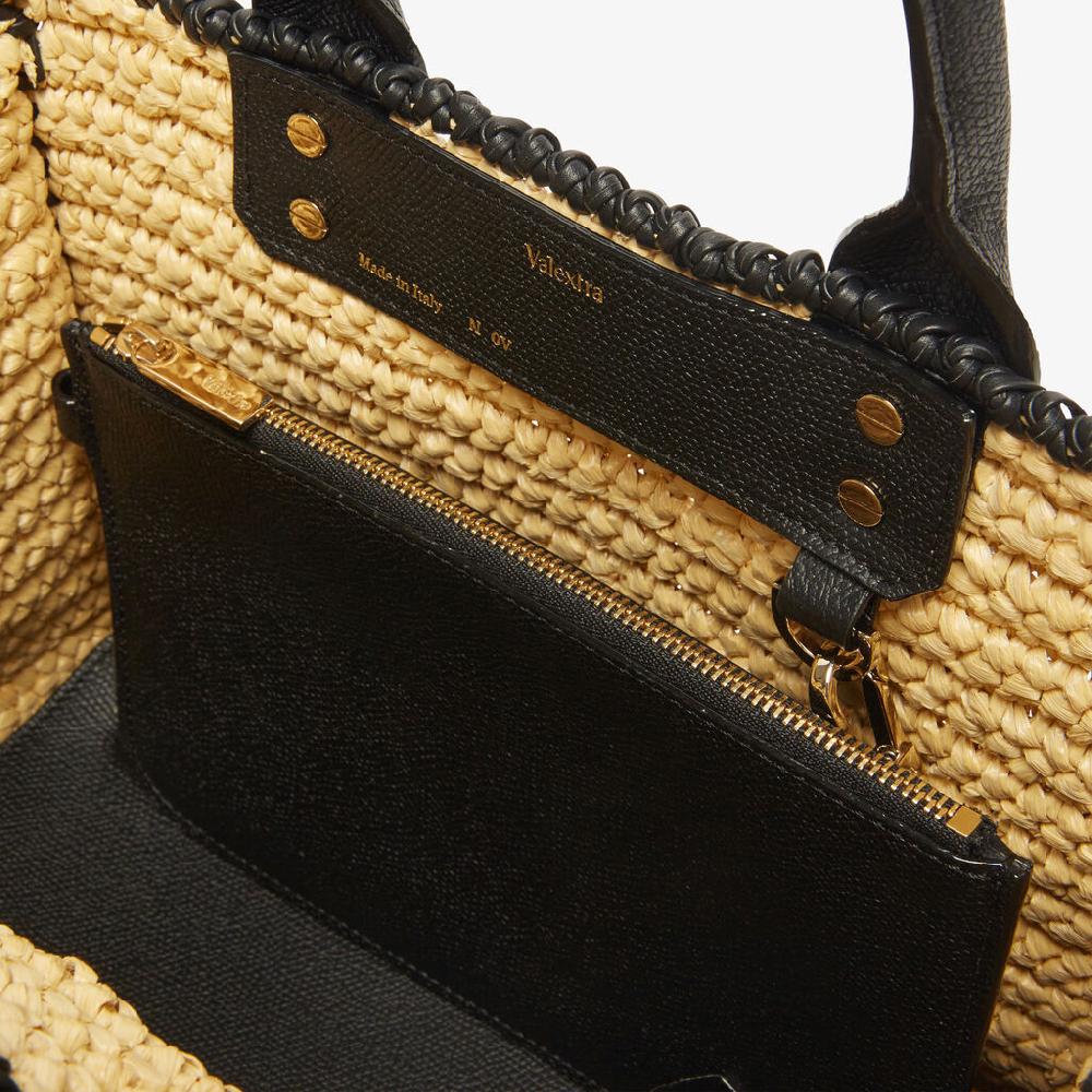 Valextra Borsa tote Mini da Donna in Rafia Beige e Nera | Valextra Offerta per la Festa della Mamma