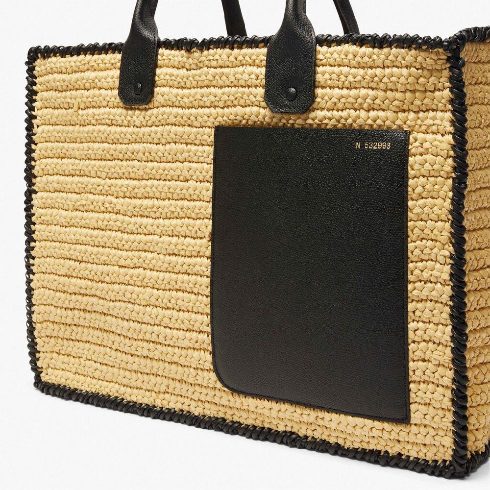 Valextra Borsa tote Grande da Donna in Rafia Beige e Nera | Valextra Offerta Giorno del Papà