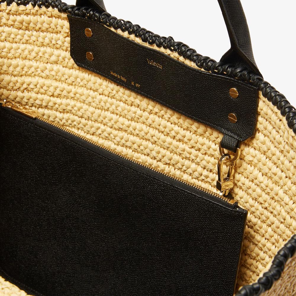 Valextra Borsa tote Grande da Donna in Rafia Beige e Nera | Valextra Offerta Giorno del Papà