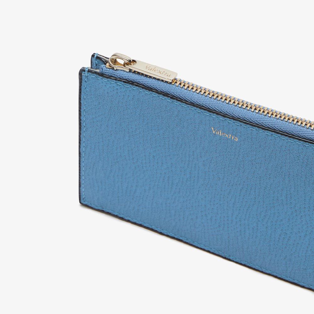 Valextra Porta carte con zip di Lusso in Pelle Blu e Marrone | Valextra Offerte esclusive