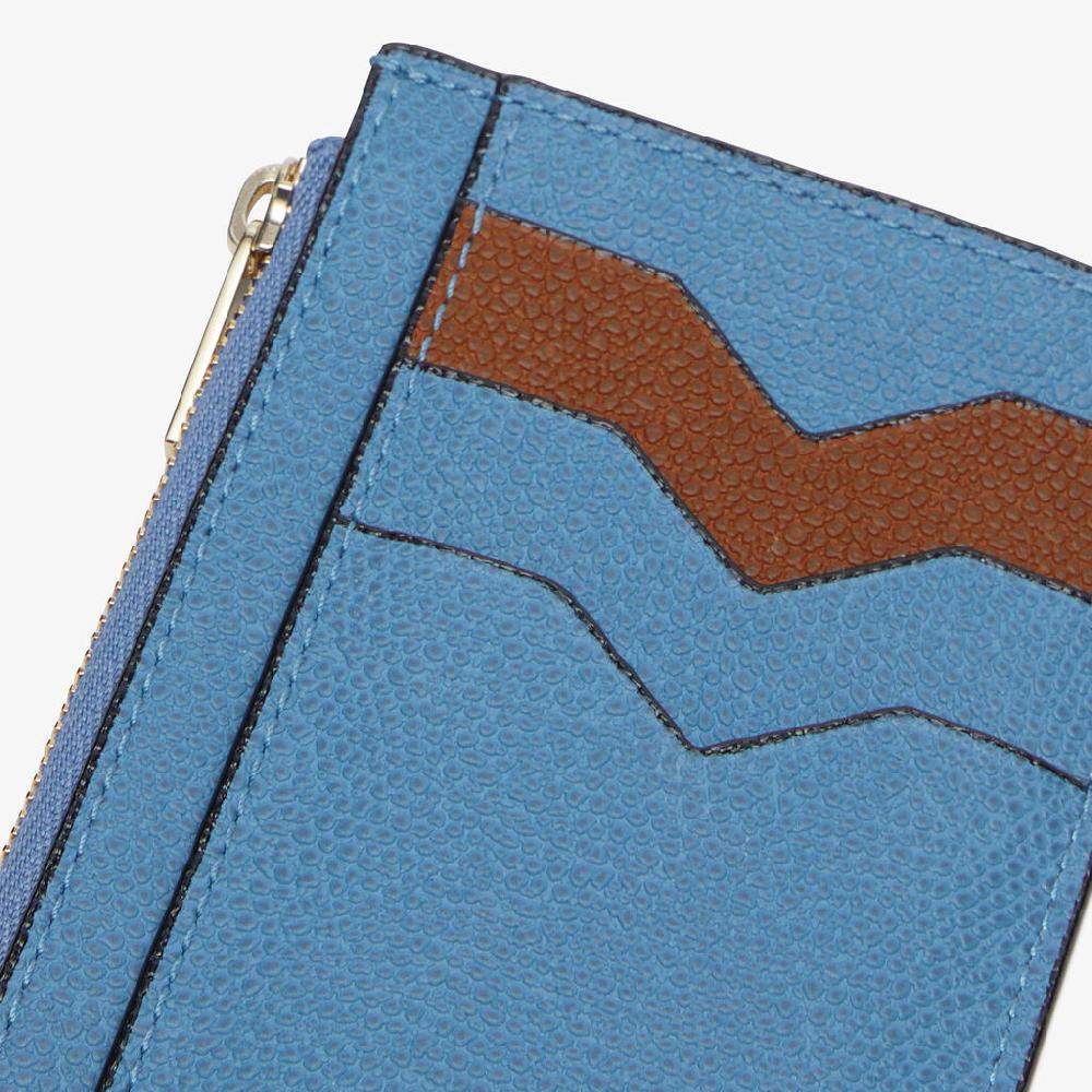 Valextra Porta carte con zip di Lusso in Pelle Blu e Marrone | Valextra Offerte esclusive