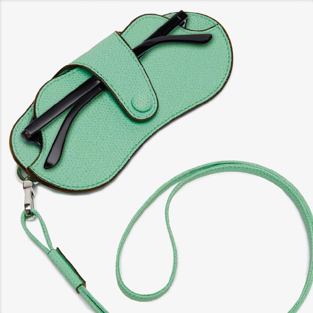 Valextra Porta Occhiali Con Tracolla | Pelle di vitello Millepunte | Verde LatteMenta | Valextra Lightning offer