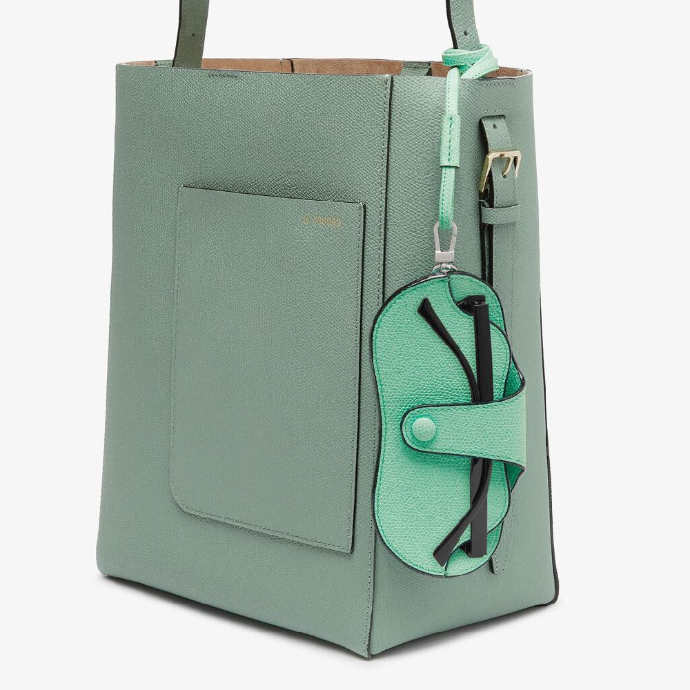Valextra Porta Occhiali Con Tracolla | Pelle di vitello Millepunte | Verde LatteMenta | Valextra Lightning offer