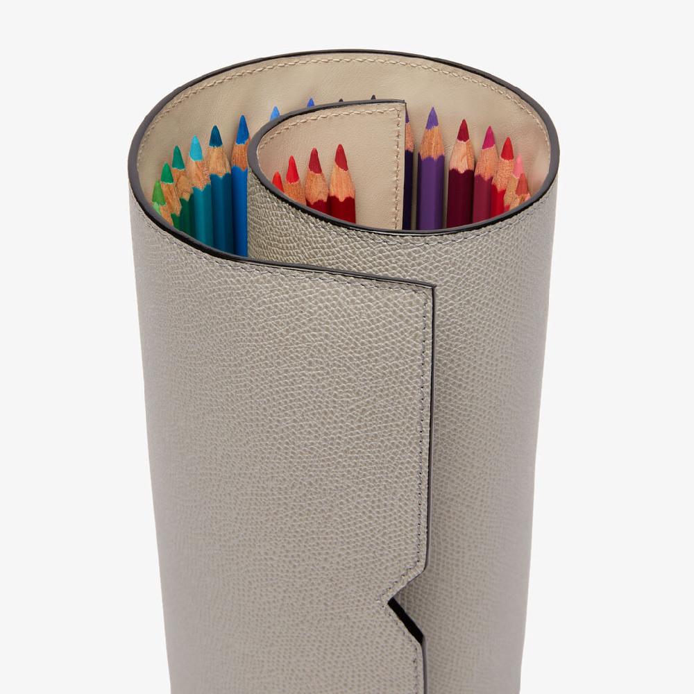 Valextra Astuccio con matite colorate in Pelle Grigia chiara | Valextra Offerta settimanale
