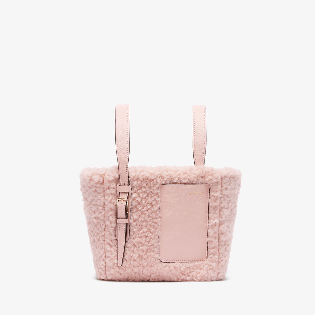 Valextra Borsa a Secchiello Bouclè Micro | Tessuto e pelle | Rosa Peonia | Valextra Sostegno trimestrale