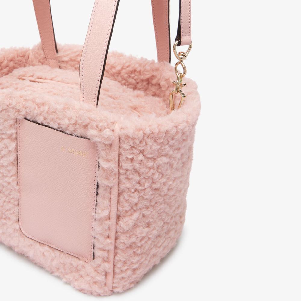 Valextra Borsa a Secchiello Bouclè Micro | Tessuto e pelle | Rosa Peonia | Valextra Sostegno trimestrale