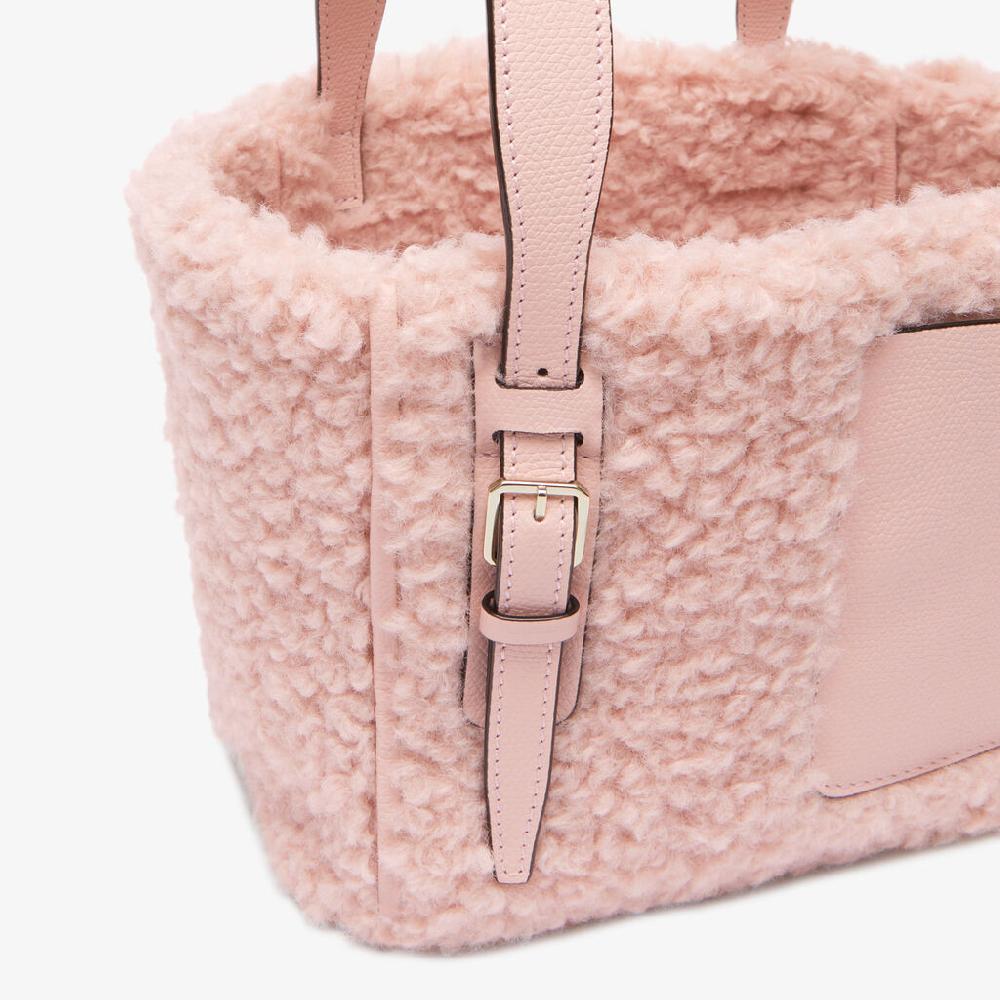 Valextra Borsa a Secchiello Bouclè Micro | Tessuto e pelle | Rosa Peonia | Valextra Sostegno trimestrale