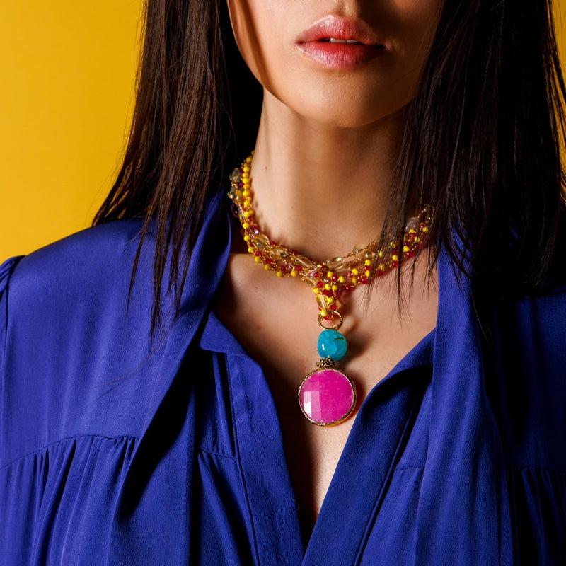 ALMALA COLLANA ROSARIO STONE | FUCSIA