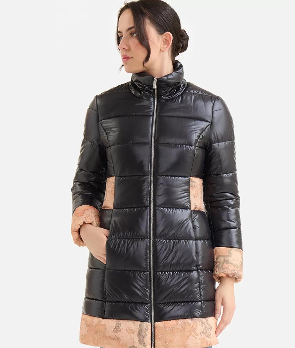 Alviero martini 1a classe Imbottito lungo in nylon leggero lucido Nero Nuovo