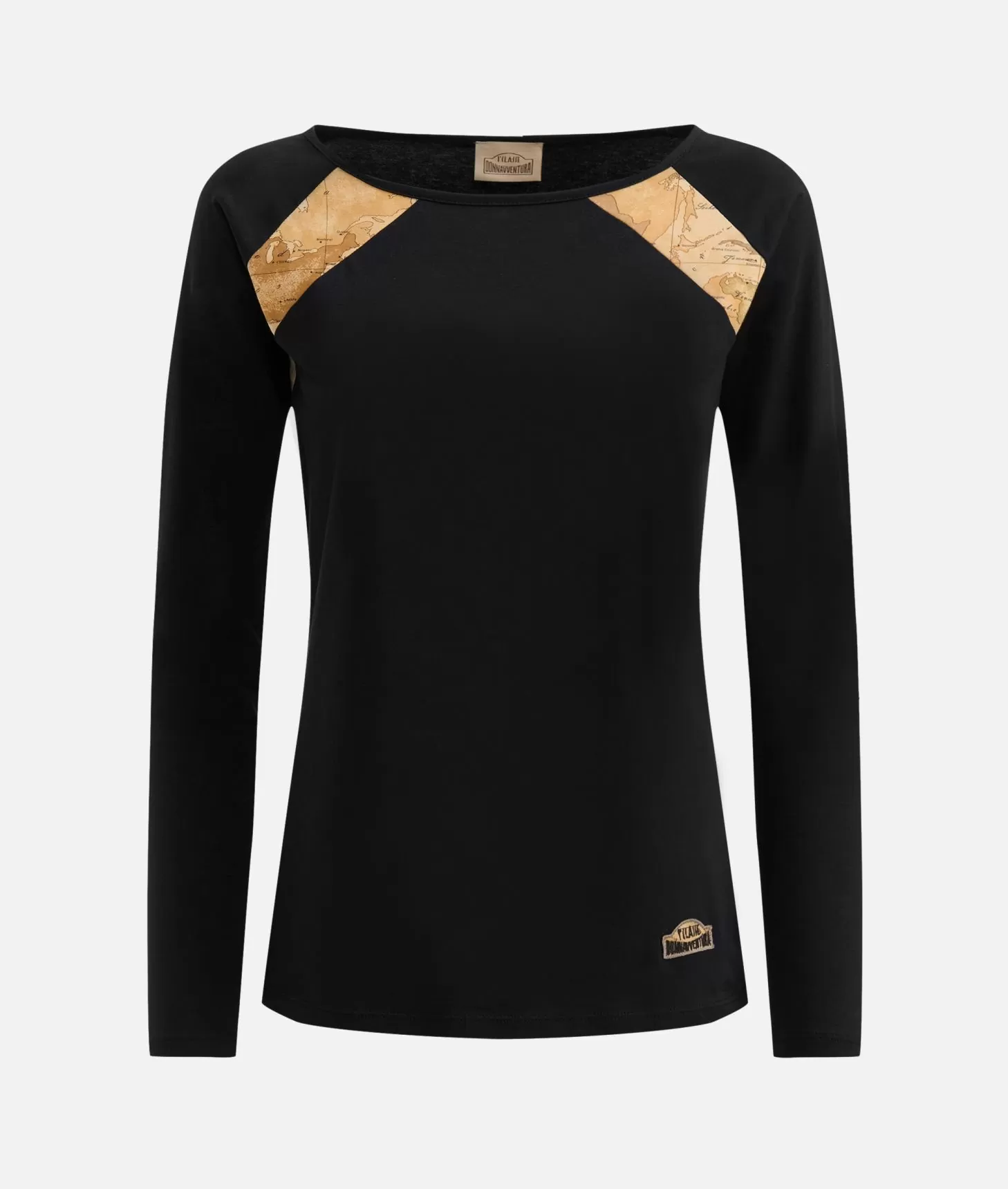 Alviero martini 1a classe T-shirt a maniche lunghe in jersey di cotone stretch con spicchi Geo Classic Nera Qualità