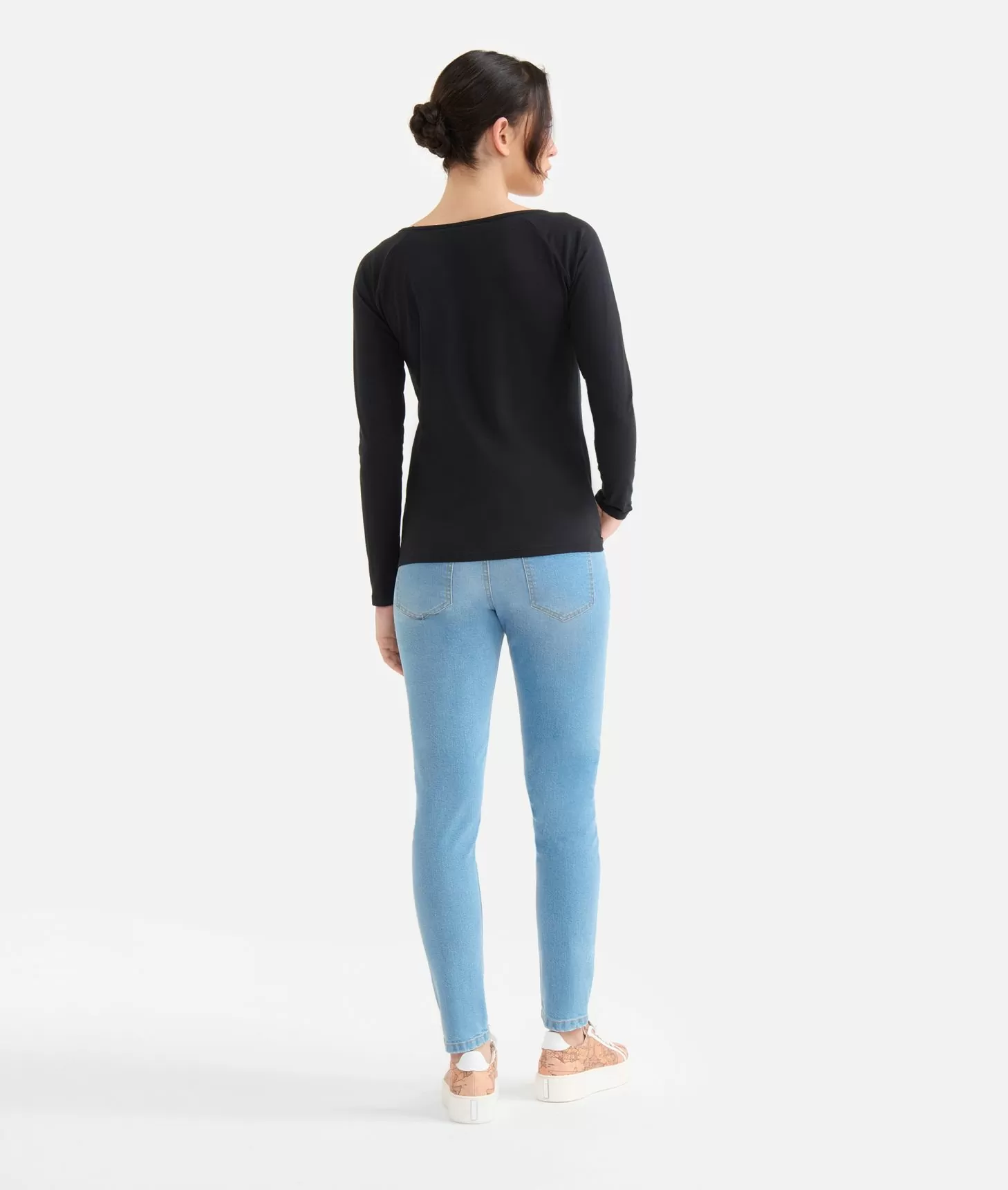 Alviero martini 1a classe T-shirt a maniche lunghe in jersey di cotone stretch con spicchi Geo Classic Nera Qualità