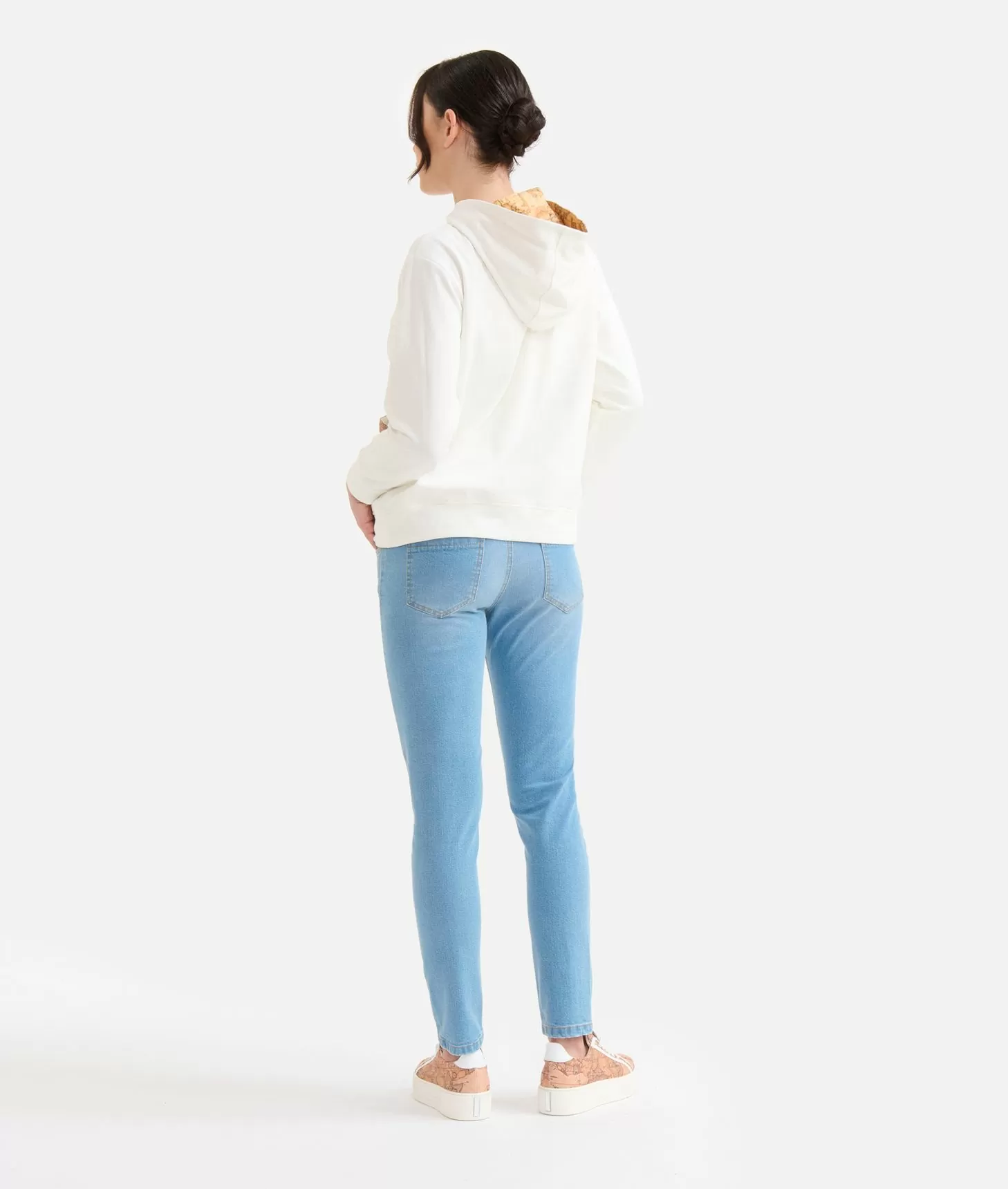 Alviero martini 1a classe Felpa in cotone garzato stretch con cappuccio Geo Classic Avorio Promozione