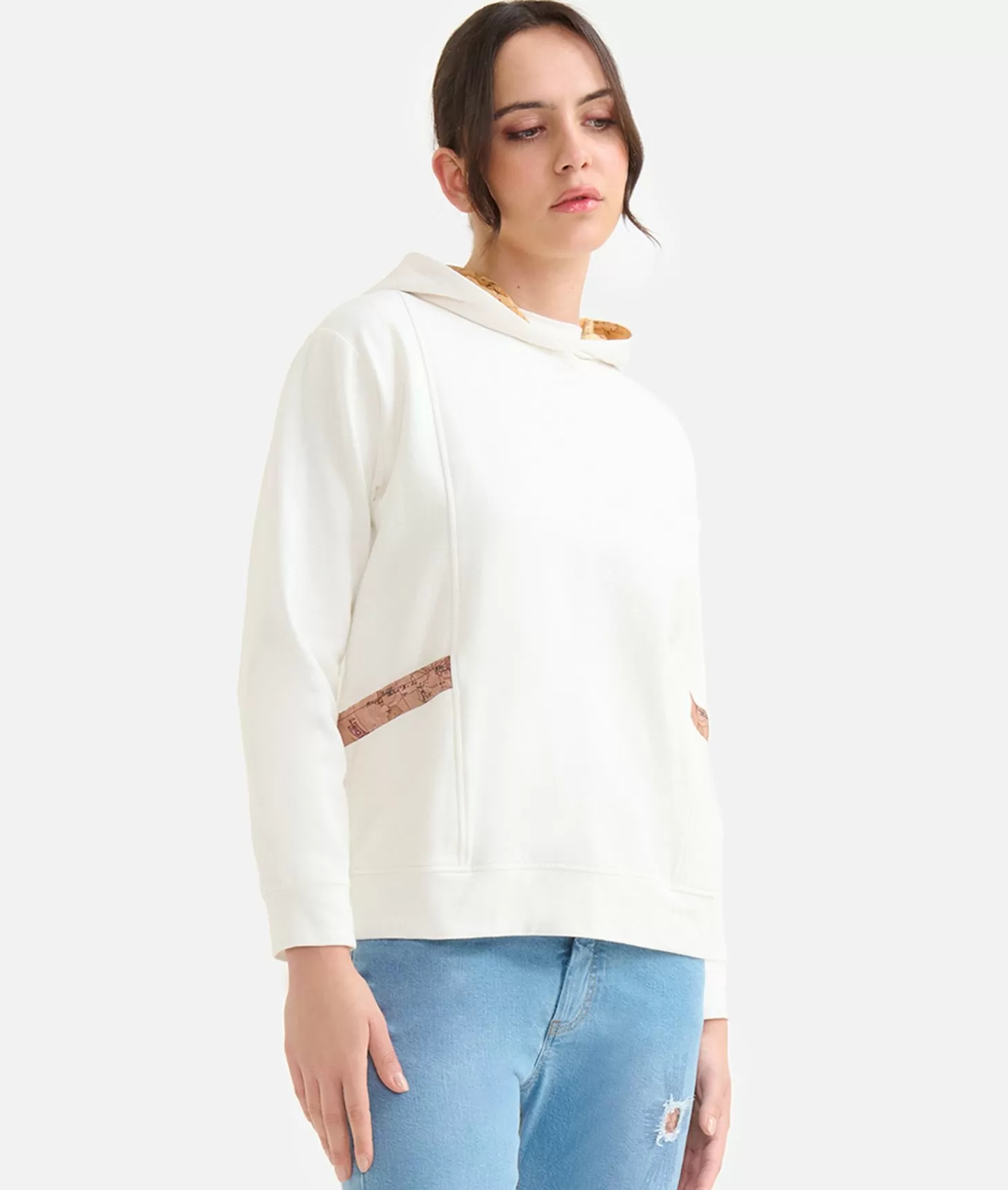 Alviero martini 1a classe Felpa in cotone garzato stretch con cappuccio Geo Classic Avorio Promozione