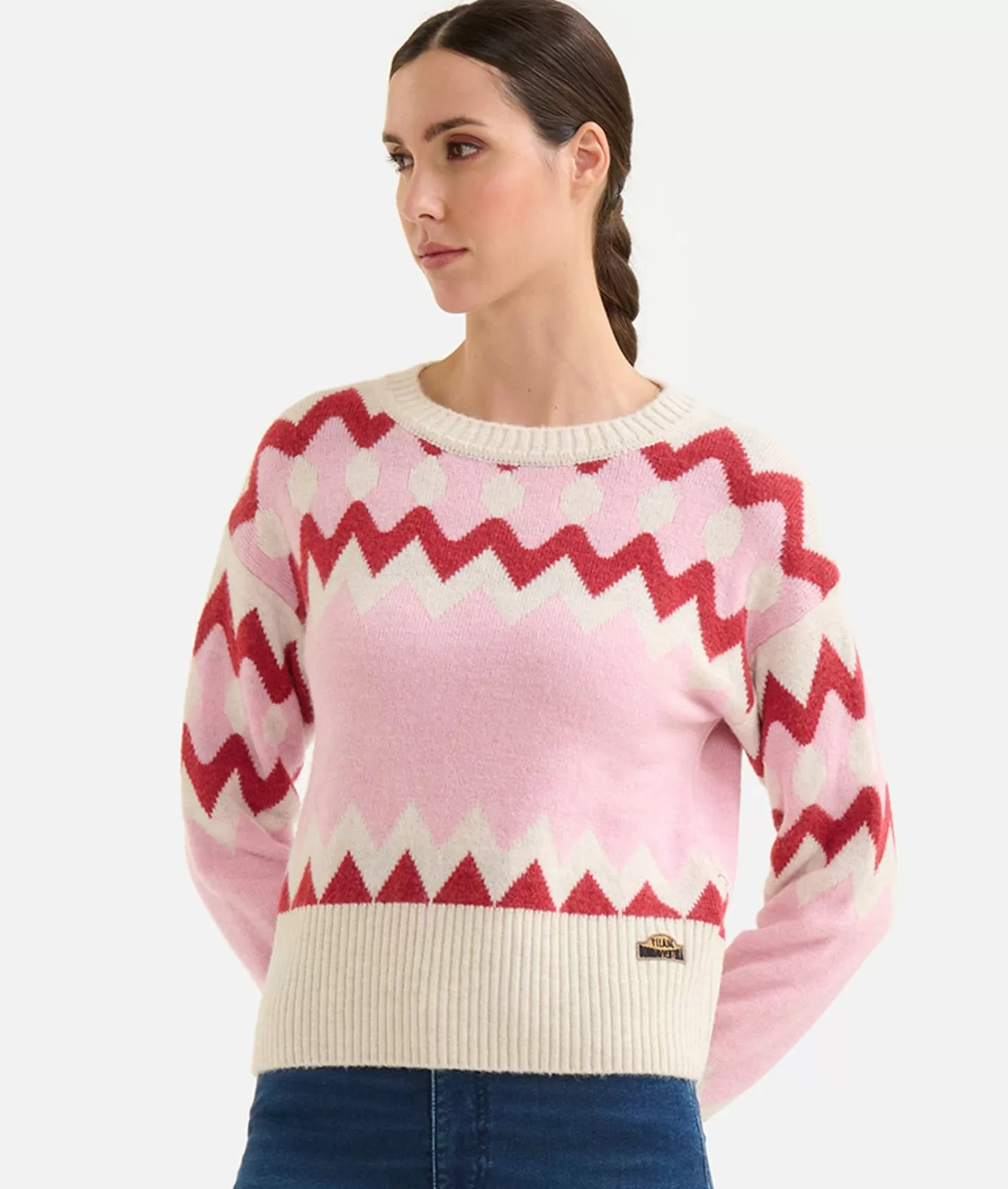 Alviero martini 1a classe Maglia in filato misto lana/viscosa con motivo geometrico Rosa Confetto Consegna Veloce