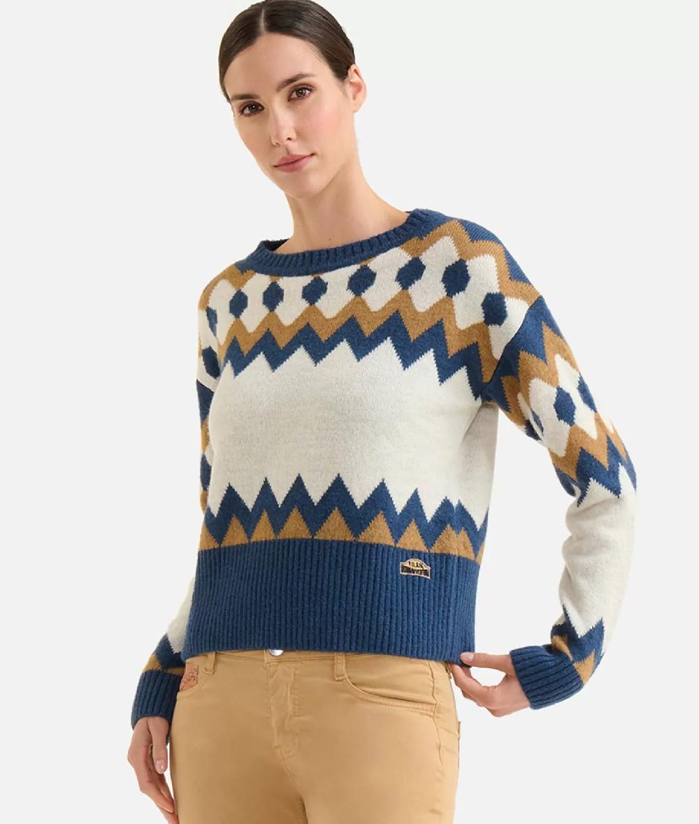 Alviero martini 1a classe Maglia in filato misto lana/viscosa con motivo geometrico Blu Promozione Limitata