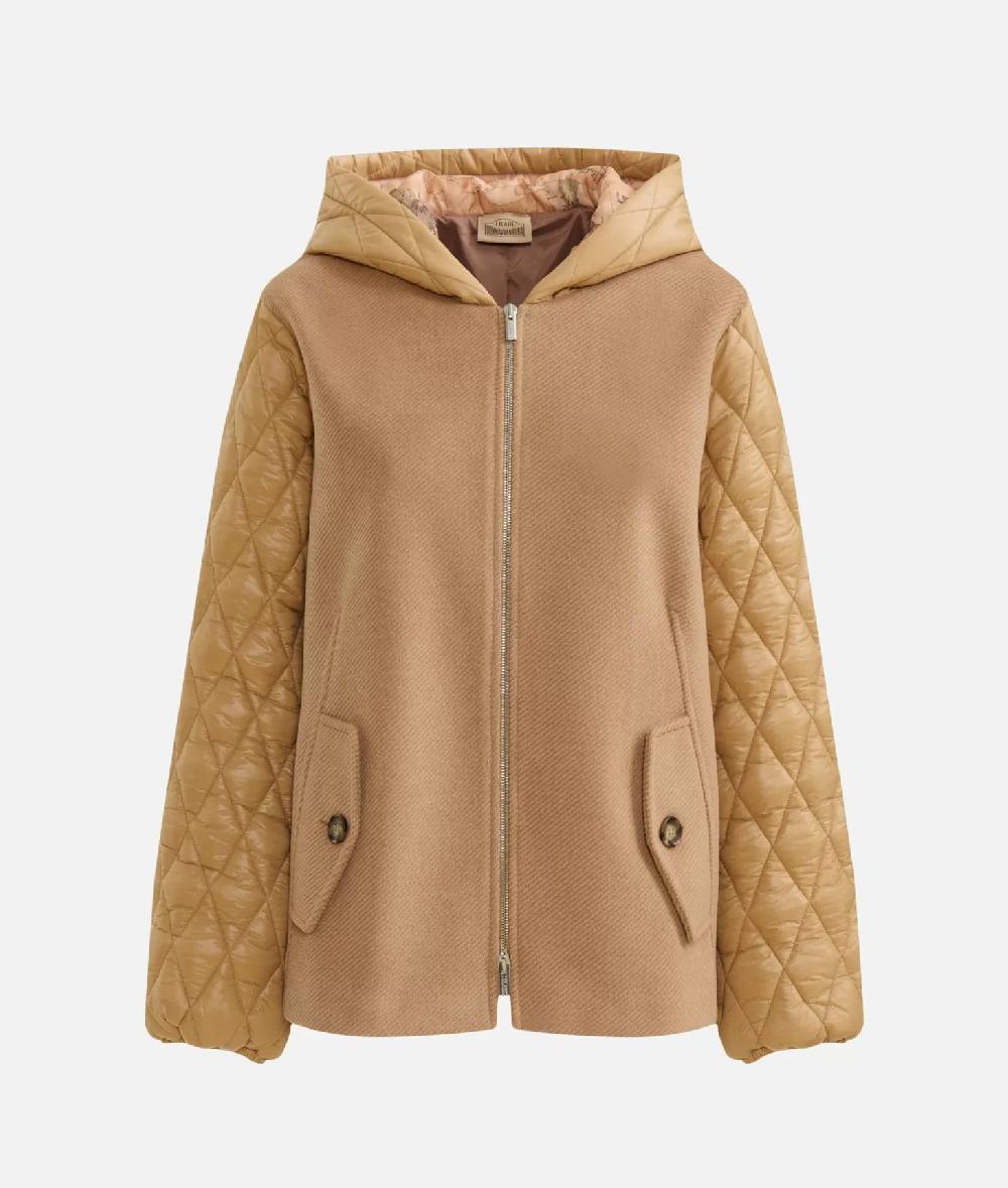 Alviero martini 1a classe Giubbino bimaterico in panno diagonale e nylon imbottito Cammello Sottocosto