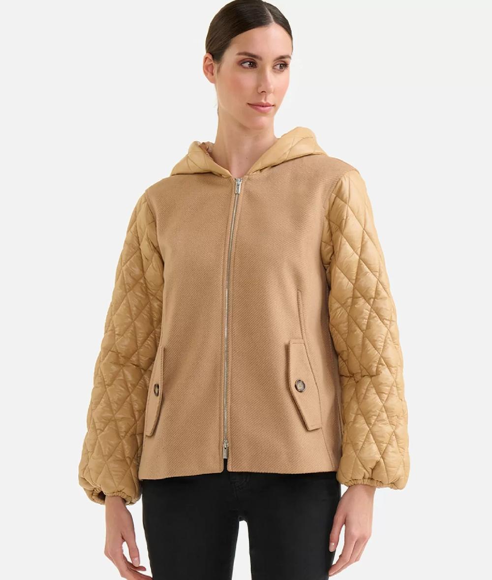 Alviero martini 1a classe Giubbino bimaterico in panno diagonale e nylon imbottito Cammello Sottocosto